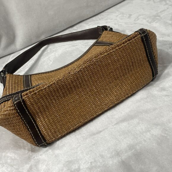 Fossil Straw Leather Multi Compartment Satchel Shoulder Bag Brown Lined 14x8 - Picture 14 of 16